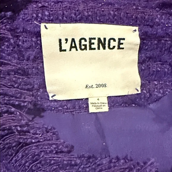 L'Agence Angelina Purple Tweed Open Blazer Jacket - Picture 8 of 9